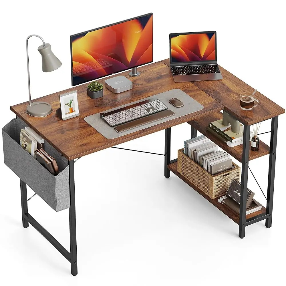 

L Shaped Desk, 40 H Computer Desk With Reversible Storage Shelves Home Office Corner Desk Study Writing Table, Deep Brown