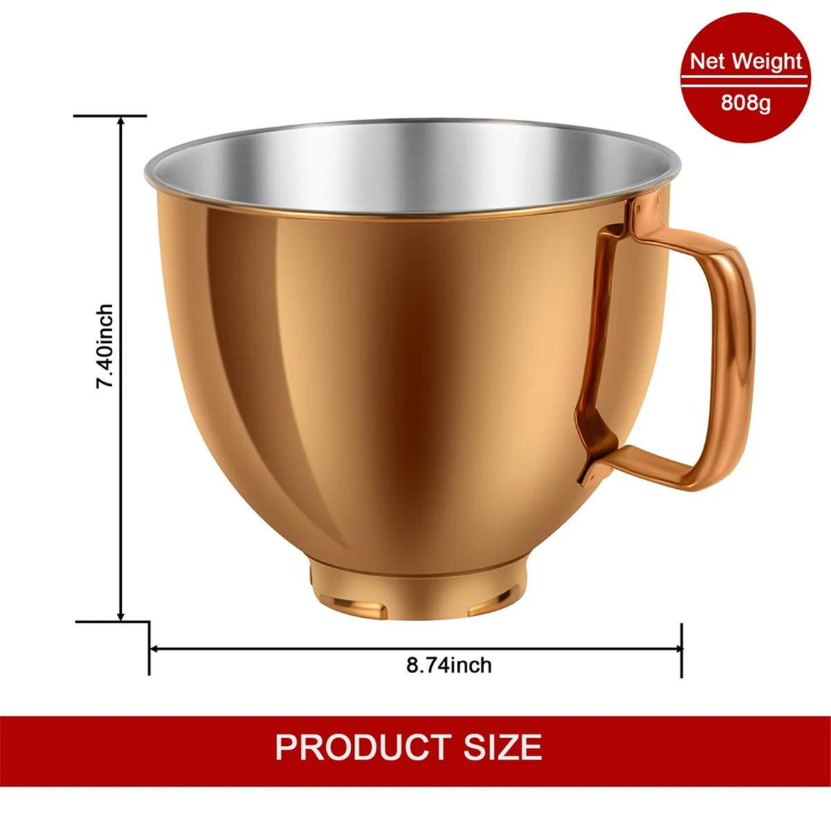 TOP 5 QT Stainless Steel Mixer Bowl for KitchenAid Artisan&Classic 4.5-5QT Tilt-Head Mixers K45 KSM70 KSM150 Copper Gold