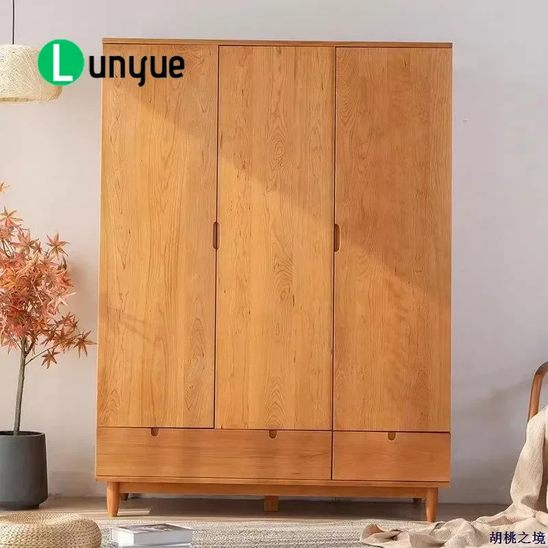 Nordic Modern Solid Wood Wardrobe 3 Door Bedroom Closet North American Cherry Log Black Walnut Oak Simple Storage Furniture