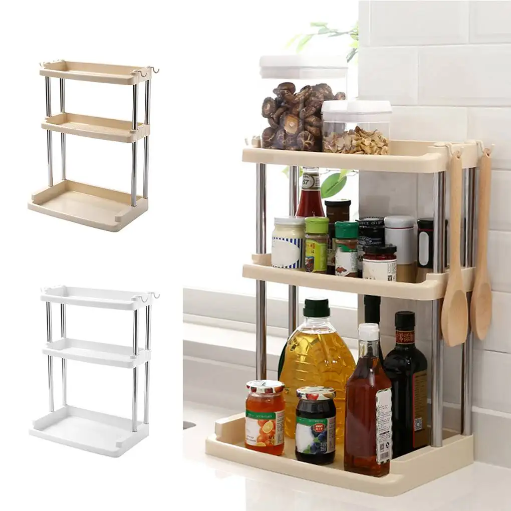 Multifunction 3 Layer Kitchen Shelf Plastic Stainless Steel Living Room Bathroom Desktop Shelves Organizer Storage Rack