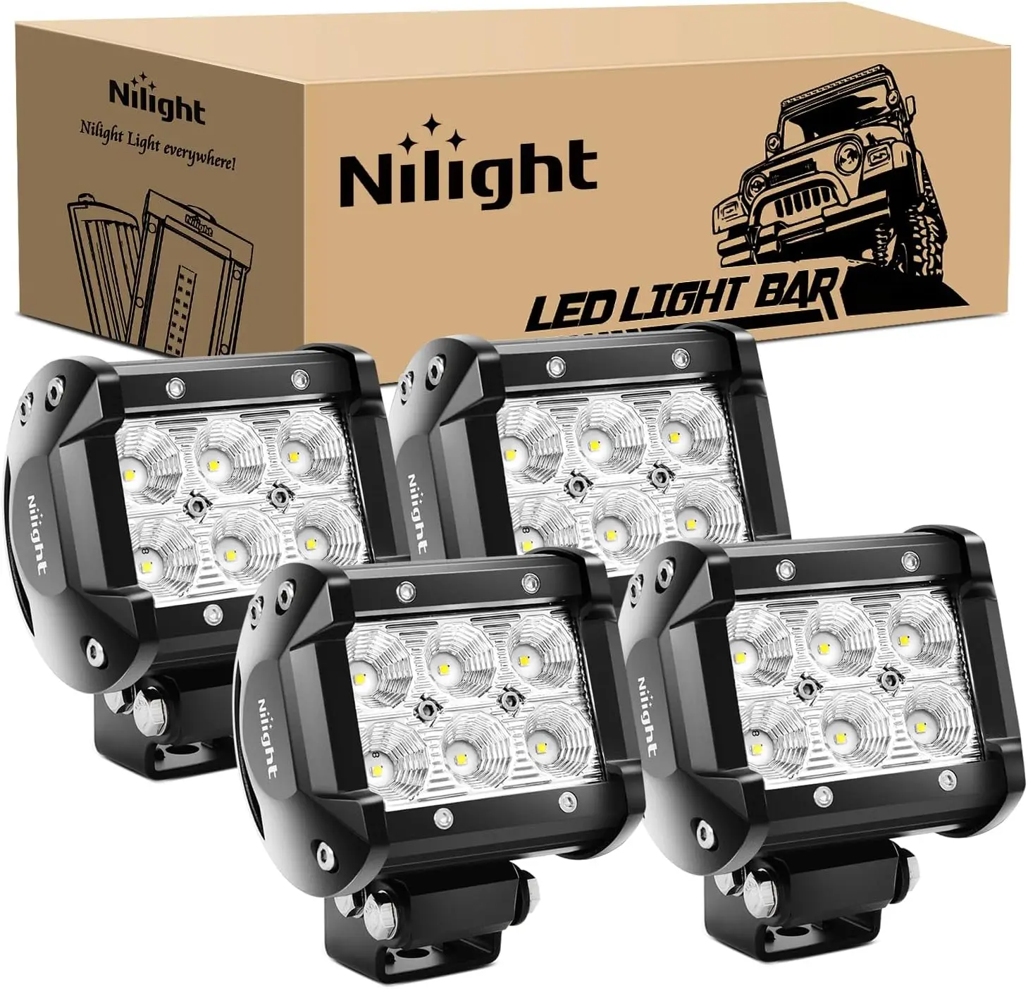 Nilight LED Pods 4PCS 18W 1260lm Flood LED Light Bar Driving Fog Light Off Road Lights Work Light 24V 12V For Motorcycles Van Camper Wagon Car Pickup ATV UTV SUV Truck Boat