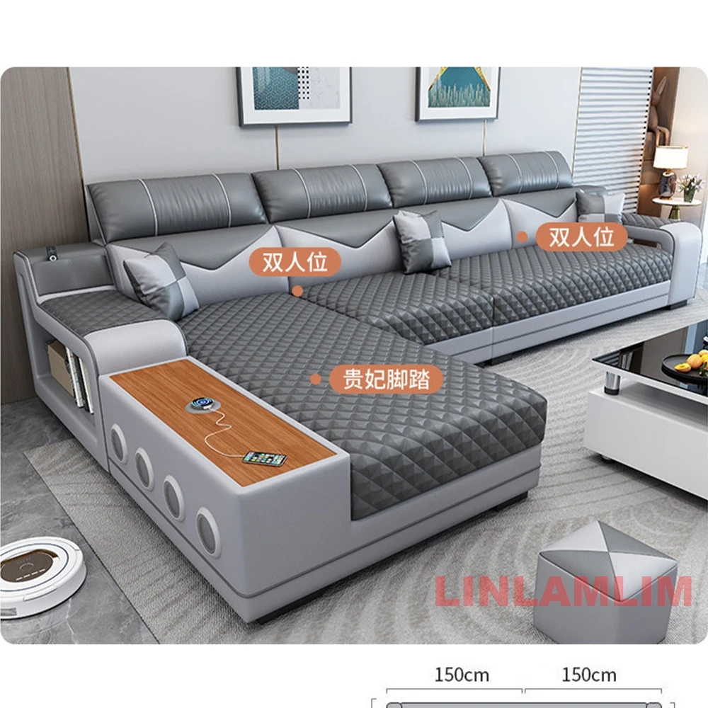 Set Sofa Kain Bentuk U MANBAS - Home Cinema Sofa ulasan dan harga