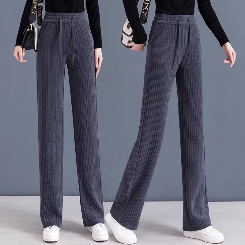 Lady Fashion Drawstring Straight Wide Leg Pants Simplicity Trend High Waist Solid Color Trousers Spring Autumn Women's Clothing