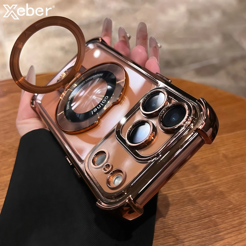 Luxuriöse plattierte magnetische Halterung für Magsafe Clear Case für iPhone 17 16 15 Pro Max 11 12 13 14 Halter Ständer stoßfeste Abdeckung