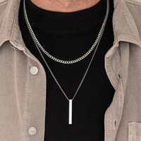 Men 3D Vertical Necklace Geometry Stainless Steel Cuban Necklace Temperament Cool Vertical Pendant Necklace