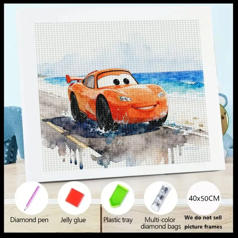 

1PC Full Drill 5D Diamond Painting Kit, DIY Disney Pixar Cars Lightning McQueen Race Car Diamond Art, Cute Cartoon Vehicle Gem P