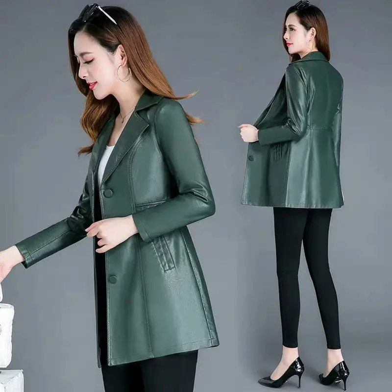 Cappotto in pelle abbigliamento donna di media lunghezza autunno e inverno nuova giacca in pelle allentata capispalla femminile