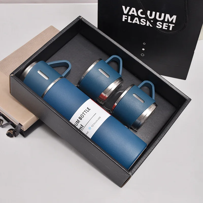 Aço inoxidável Vacuum Flask Gift Set, Office Business Style Garrafa térmica, Isolamento térmico de água quente ao ar livre, Casal Cup, 500ml