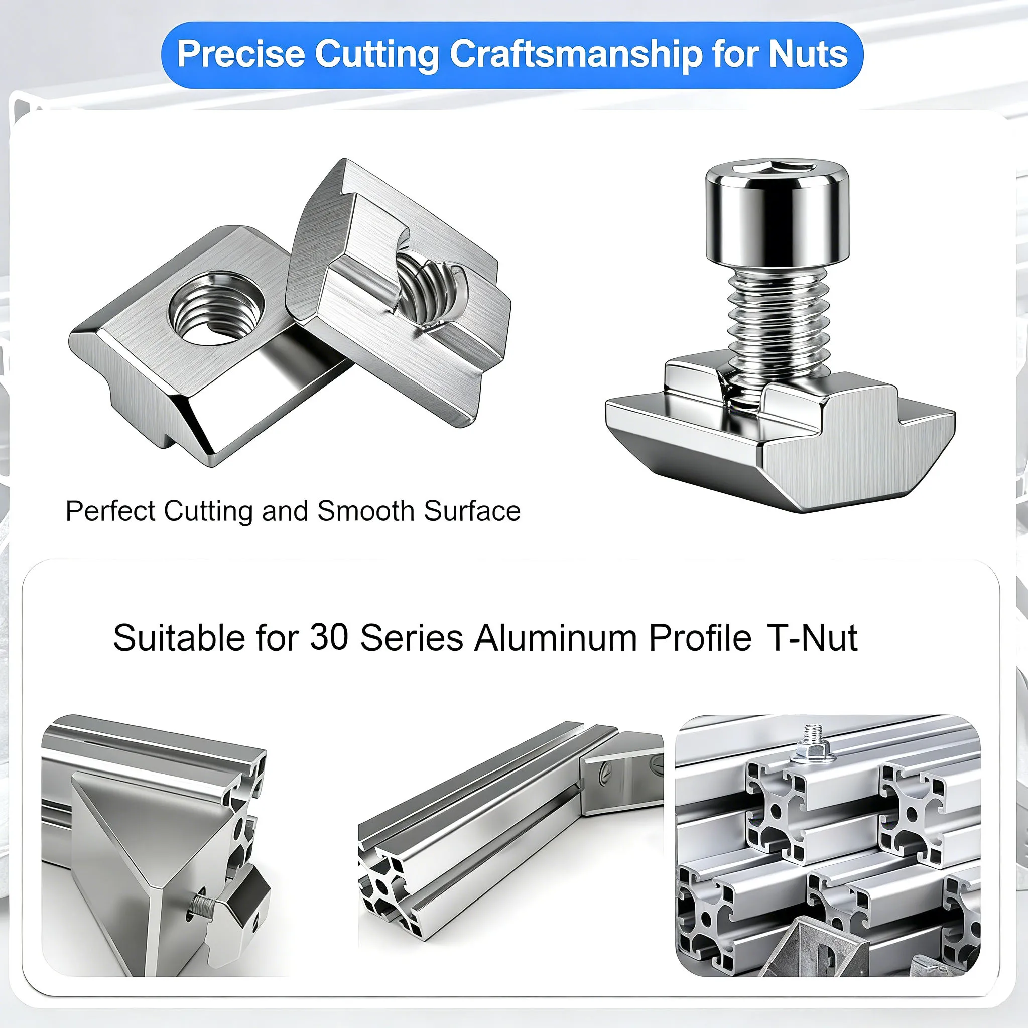 GOSUNDA 20 Stück T-Nut-Schienen und -Schrauben, 304 Edelstahl, M3/M4/M5/M6/M8-B-Nut – T-Nut-Gleitmutter. Für Aluminiumprofile - Schlitz – Detail 1