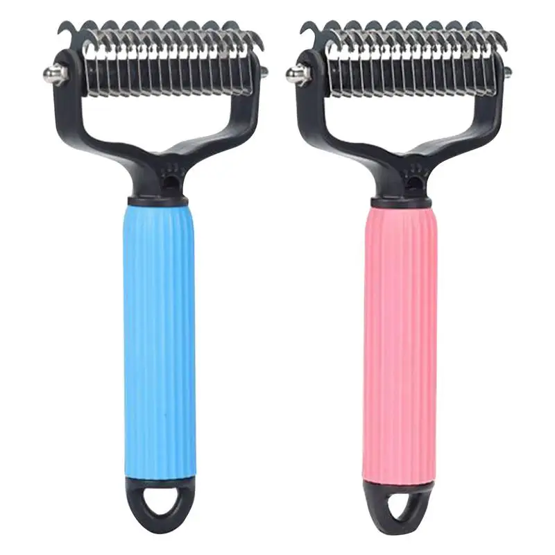 Dog Brush For Long Haired Dogs Pet Grooming Brush Double Sided Shedding Ergonomic Dematting Undercoat Rake Dog Brush Cat Brush