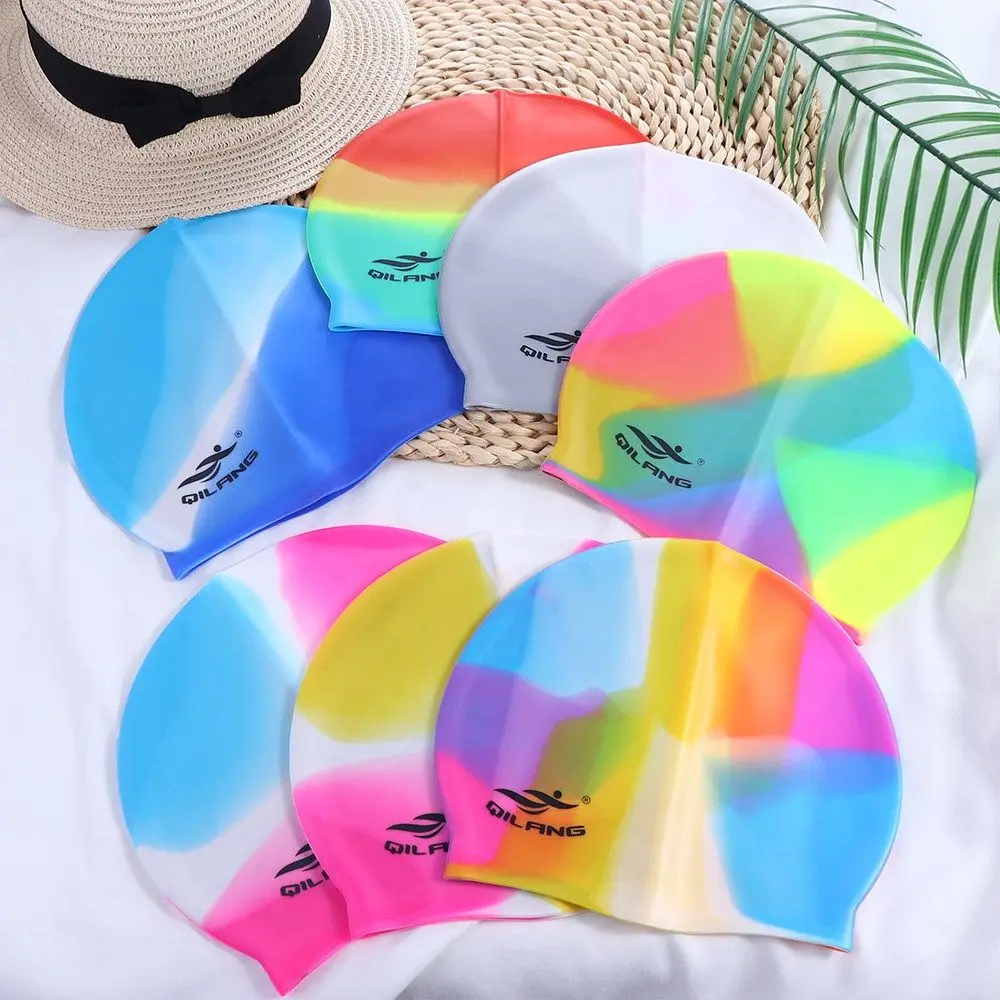 

Men and Women High Elastic Long Hair Colorful Flexible Plus Size Silicone Swimming Cap Bathing Cap Swim Pool Hat Swimming Hat