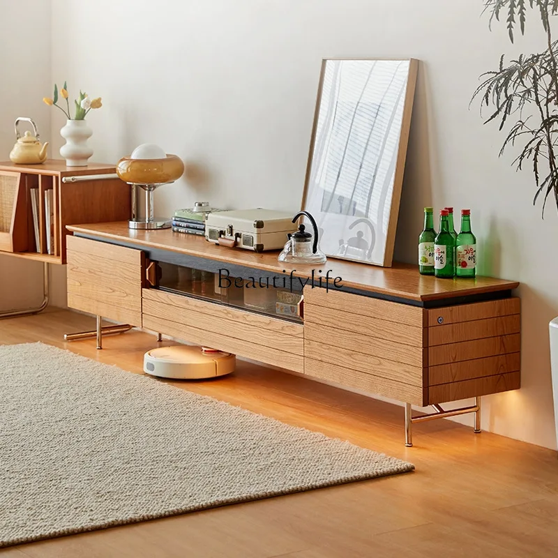 

Cherry wood TV cabinet Solid wood rock slab Stainless steel leg locker