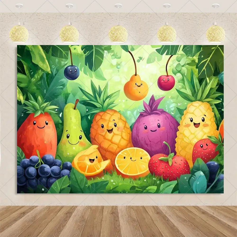 الفاكهة والخضروات موضوع ديكور الحفلات خلفية راية ملونة الغذاء التصوير خلفية استحمام الطفل لوازم استوديو الصور #6