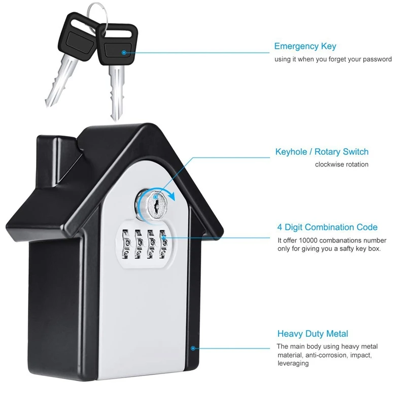 Замок для ключей, [экстренный ключ] настенный Комбинированный Замок для хранения ключей и экстренный ключ для предотвращения забывания