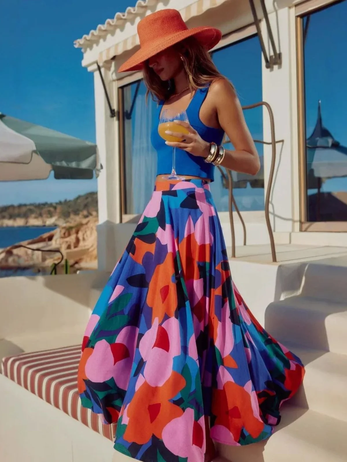 

Моющаяся юбка-миди с принтом, юбка трапециевидной формы с высокой талией Ele Sle, повседневные юбки средней длины для женщин в нее 20-х годов