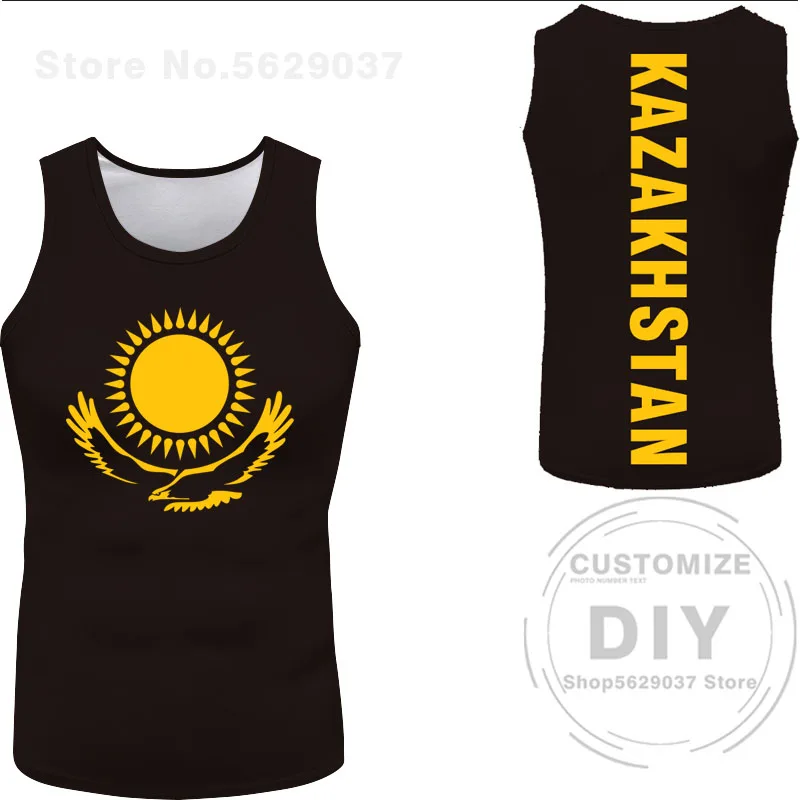 Kazakhstan Vest Diy Free Custom Made Kaz Tank Top Nation Flag Kz Russian Kazakh Country College Print Logo Sleeveless T-Shirt