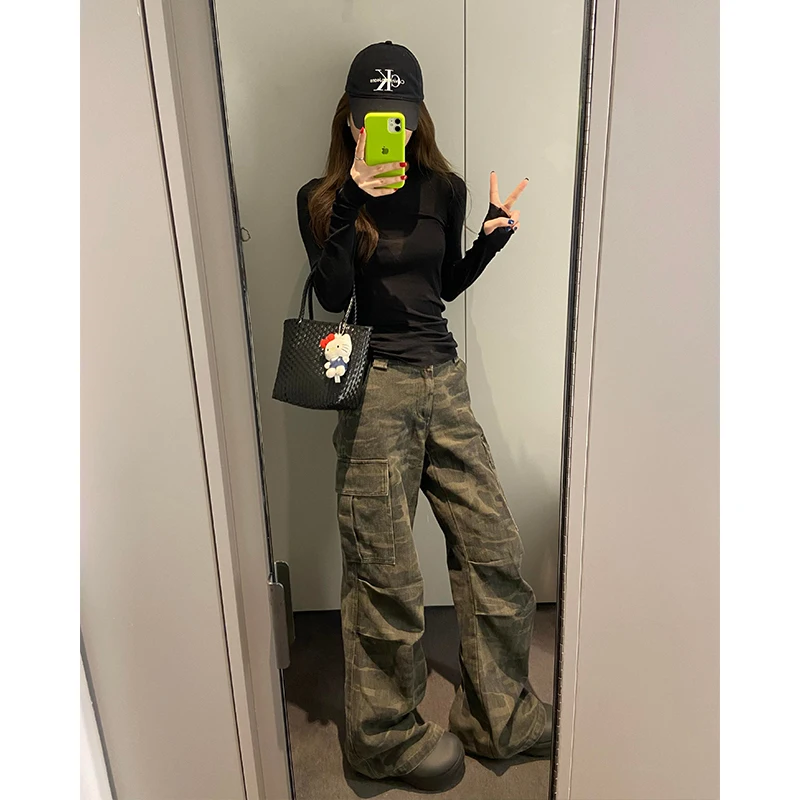 

Мужские рабочие брюки в американском ретро-стиле с высокой талией, камуфляжные, осенне-зимние, свободные, прямого кроя, джинсы-ламберджи, повседневные прямые брюки