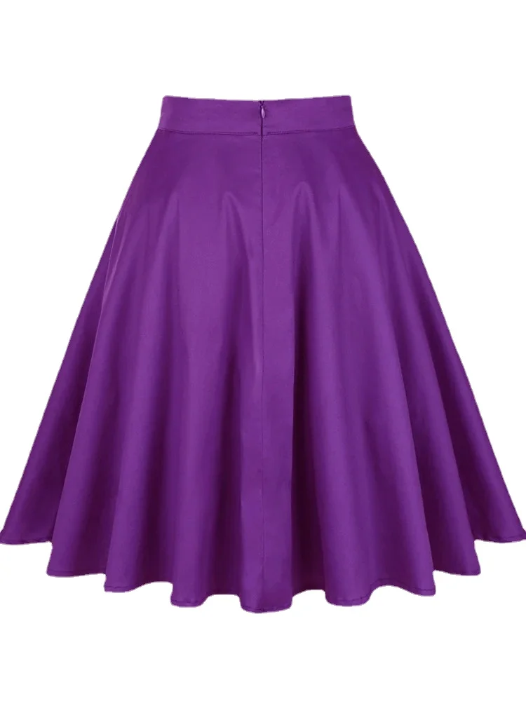 Harajuku Vintage A Line Flare Swing Skirts 2024 New Fashion Purple Retro Punk Women Summer Cotton 50s Swing Casual Skater Skirt