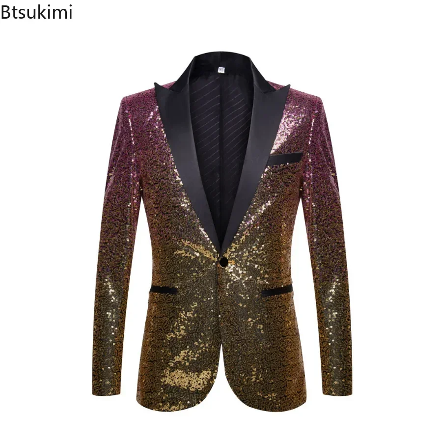 2024 Men's Wedding Party Club Sequins Blazer Suits DJ Performance Clothes for Men Slim Fit Singer Stage Top Blazer Suits Jacket