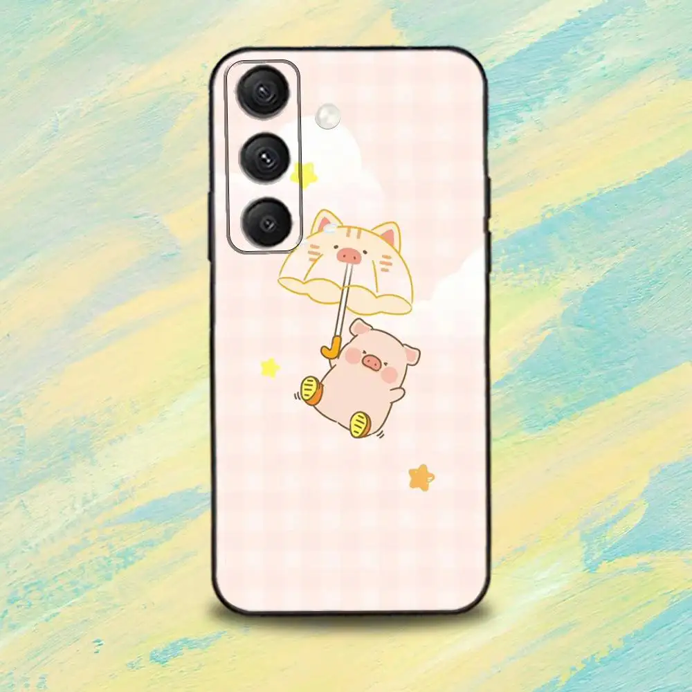 C-Cartoon L-LuLu cute Pig Phone Case For Samsung S25,S24,S10,S22,S21,S20,S23,Ultra,Plus,Lite,FE,Soft Silicone Black Cover