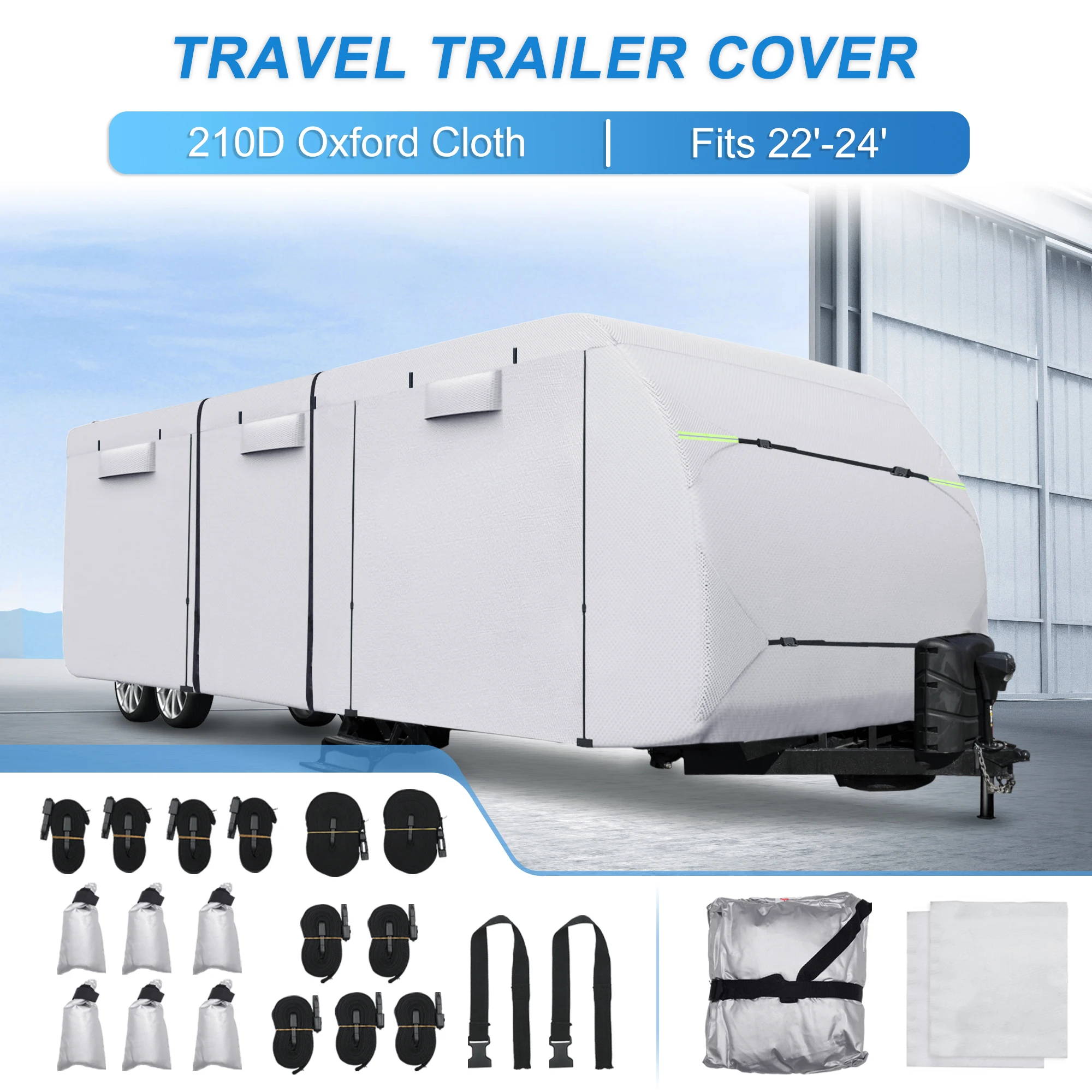 X Autohaux RV Cover RV Travel Trailer Cover Fits 22'-24' Windproof Anti-UV Camper Cover with Extra Ropes and Gutter Covers