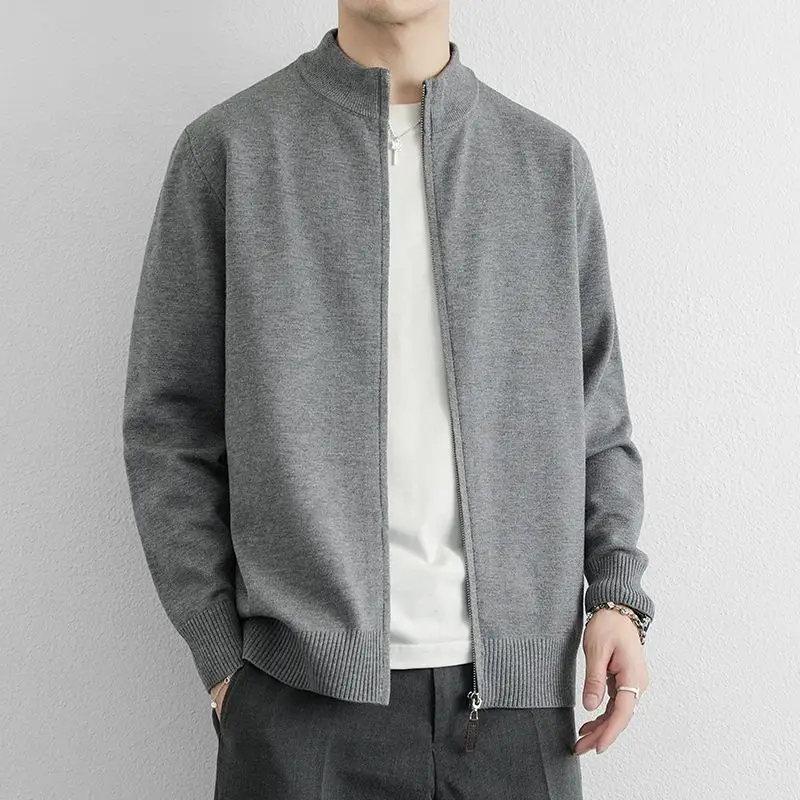 

Spring Autumn Men's Stand Collar Open Cardigan Sweater Casual Spor Knitted Outerwear Set with Leisure Pants Trendy Brand Me...