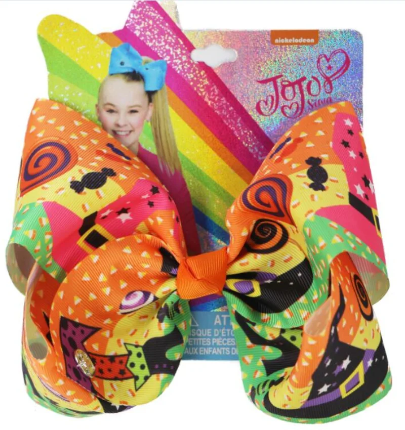 NEW 8inch Halloween Bows Large Bows with Alligator Clips Print Grosgrain ribbon hair bow For Girls kids Hair accessories