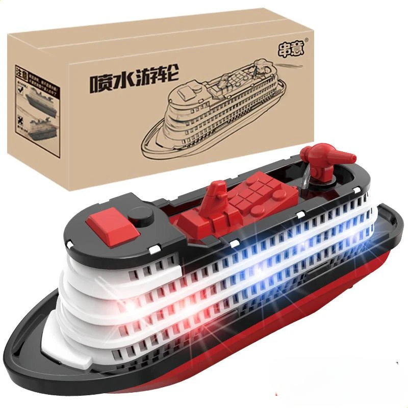 لعبة قارب النار الكهربائية للأطفال، موسيقى وامضة LED، لعبة رش الماء، نموذج إبداعي واقعي، سفينة سياحية، وقت الاستحمام