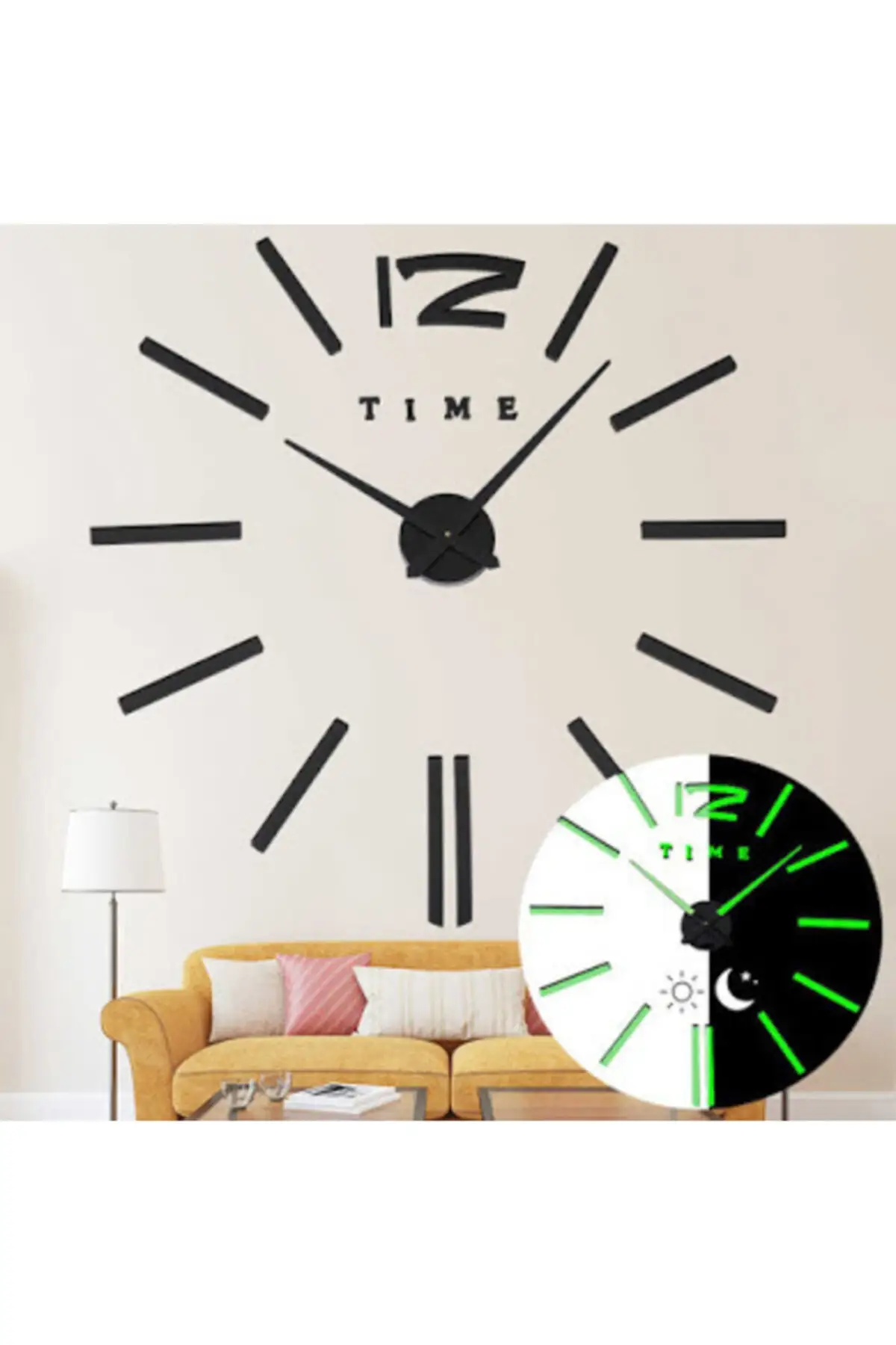 Uras 3d Modern Black Wall Clock Creative Home Decor