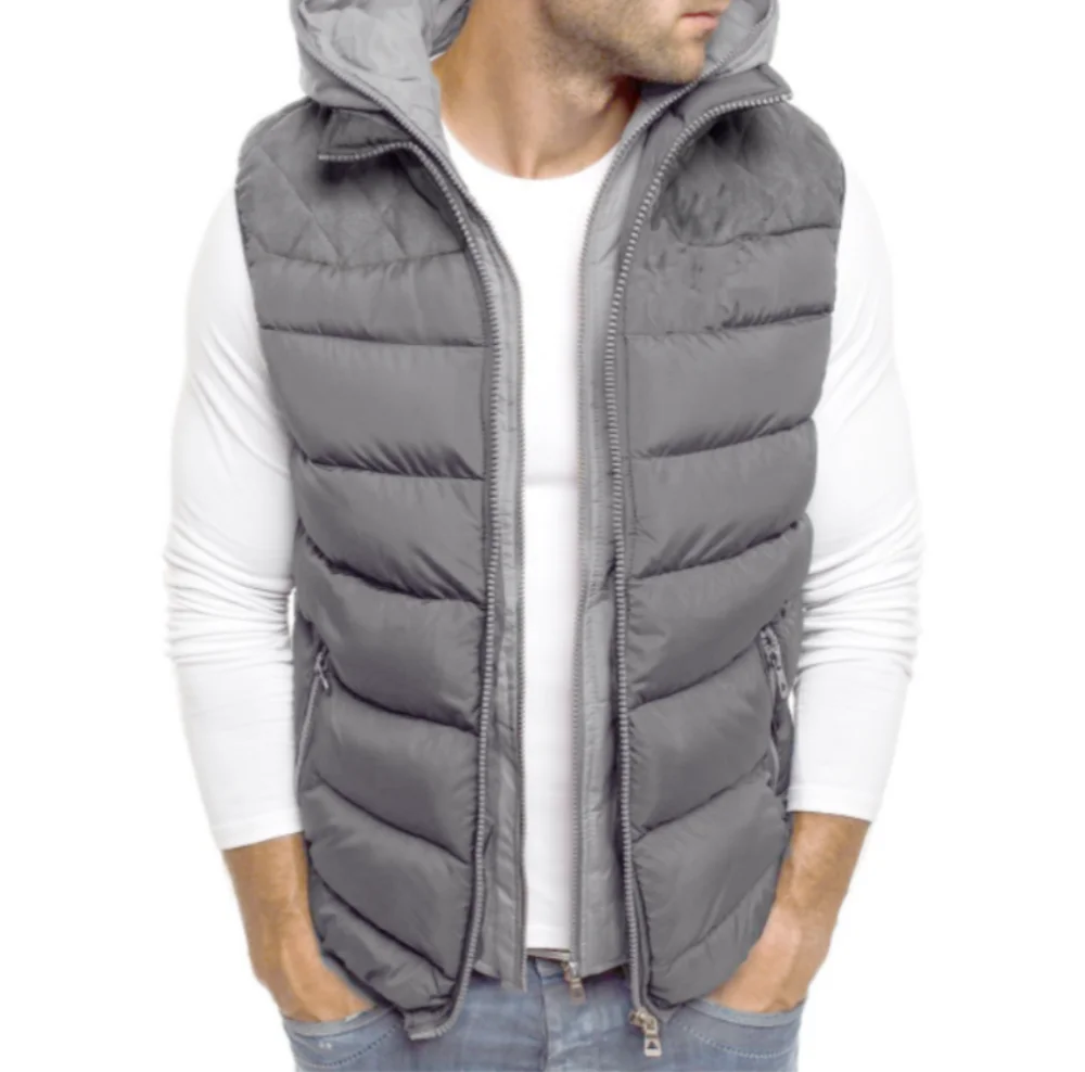 Colete masculino à prova de vento com capuz jaqueta masculina sem mangas duplo zip colete jaqueta de inverno jaqueta casual jaqueta masculina de