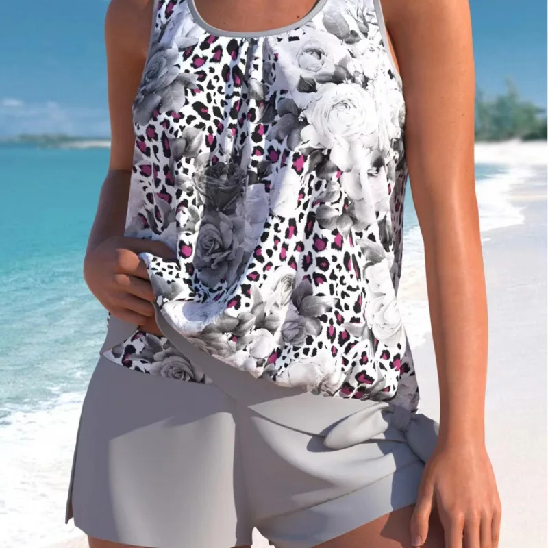 Printed Swimwear Women's Two-Piece Swimsuit with Chest Pads Conservative Fashion Swimwear