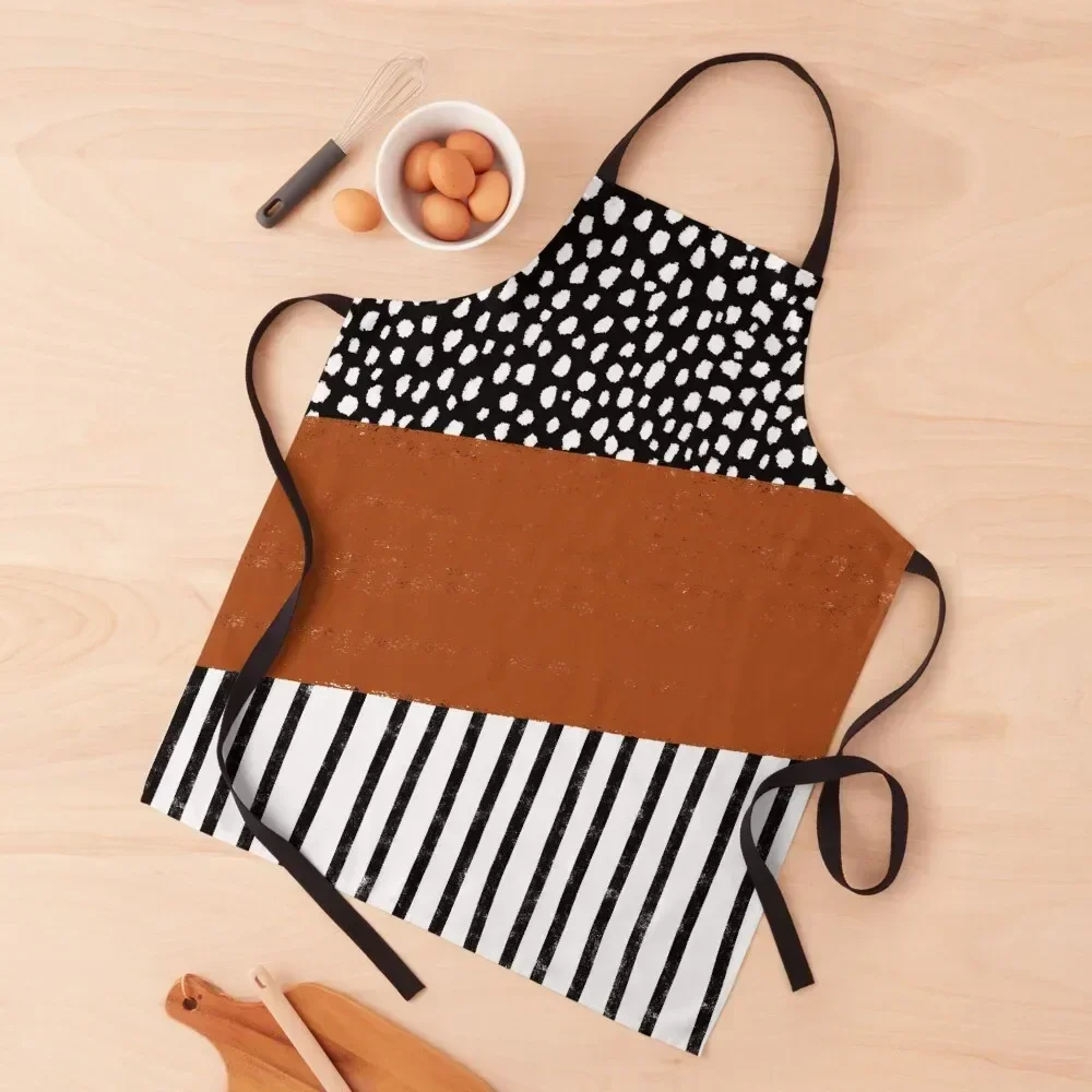 

Polka Dots and Stripes Pattern (black/white/burnt orange) Apron For Girl Custom Apron