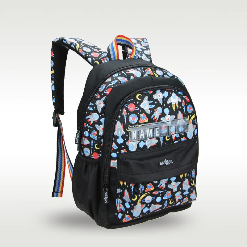 Mochila escolar Original de Australia Smiggle para niños, mochila con tarjeta de nombre, astronauta negro, suministros de cohete, 4-7 años, 14 pulgadas