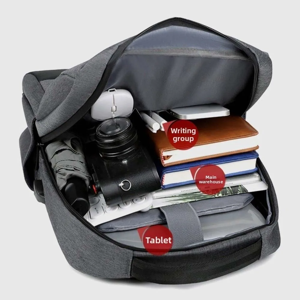 حقيبة ظهر رجالية ذات سعة كبيرة مقاومة للماء مع منفذ شحن USB حقيبة مدرسية للطلاب من قماش أكسفورد حقيبة سفر ترفيهية