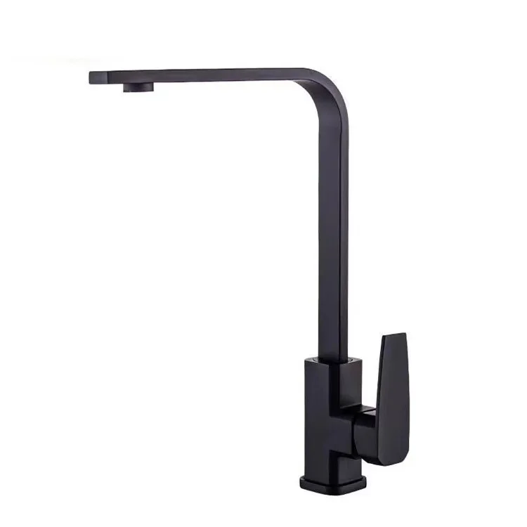 Modern Square Kitchen Faucet Zinc-alloy Seven-Character Black Brushed Electroplated Hot Cold Water Sink Basin Faucet