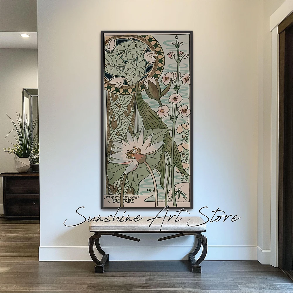 Floral Peacock Botanical Art Nouveau Bohemian Long Fine Art Vintage Art Nouveau Poster Canvas Painting Wall Pictures Home Decor