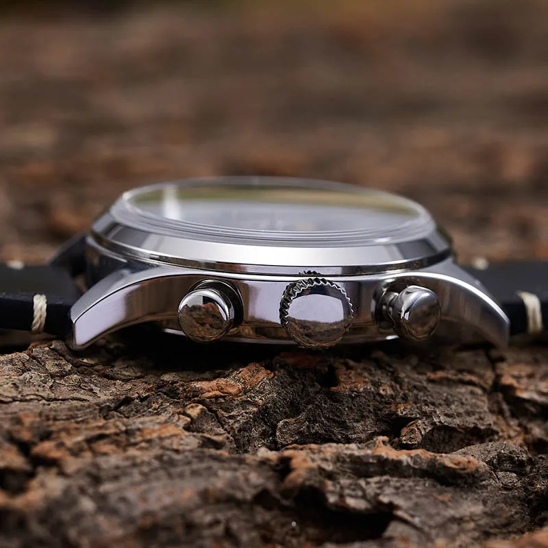 Baltany S5034 Quartz Chronograph Wristwatches 39mm Sapphire Crystal Panda Dial StainlessSteel Retro Super Luminous Vintage Watch