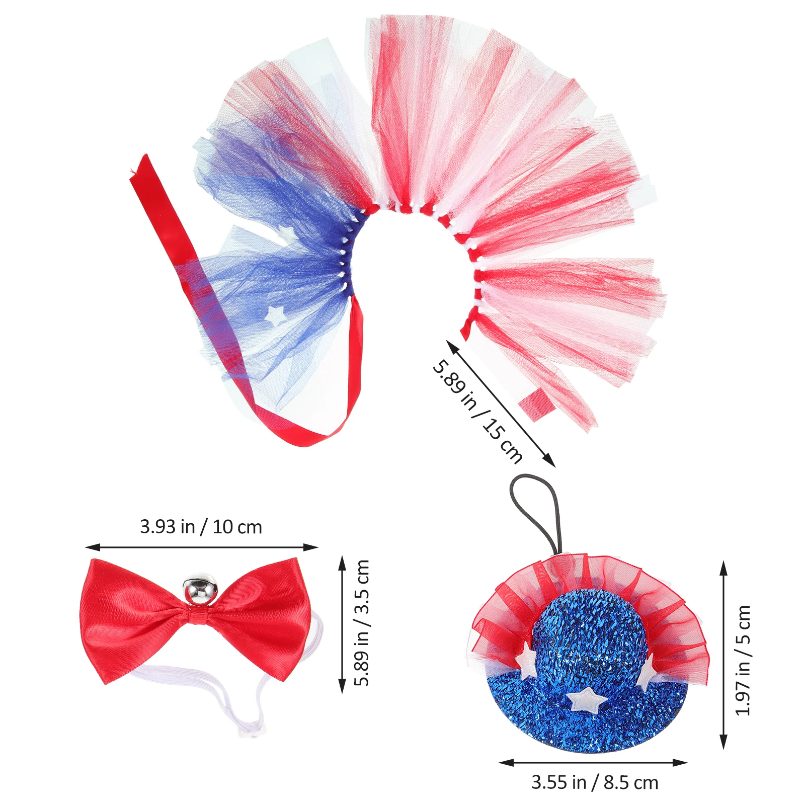 

Patriotic Pet Costume Mesh Tutu Skirt for Dog American Flag Puppy Outfit Lace Hat Bow Independence Day Dog Clothes Pet Supplies