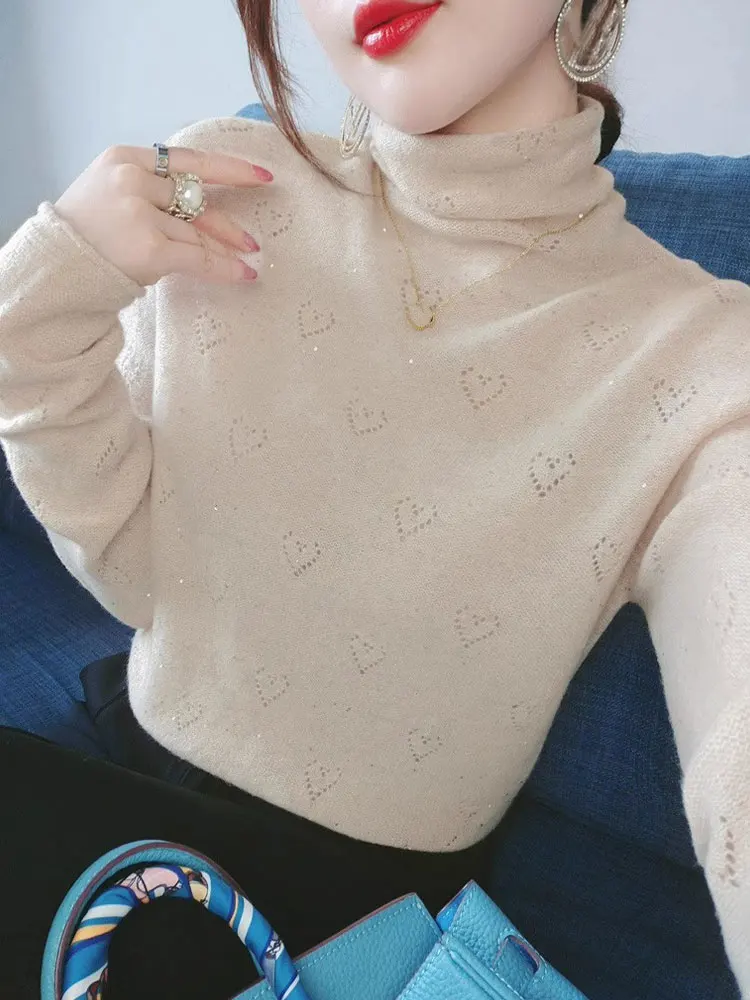 Colore puro Semplice Collo alto Lungo Sve Base lavorata a maglia irt Donna Confortevole Versatile Faionable Top Quali Coreano Sle