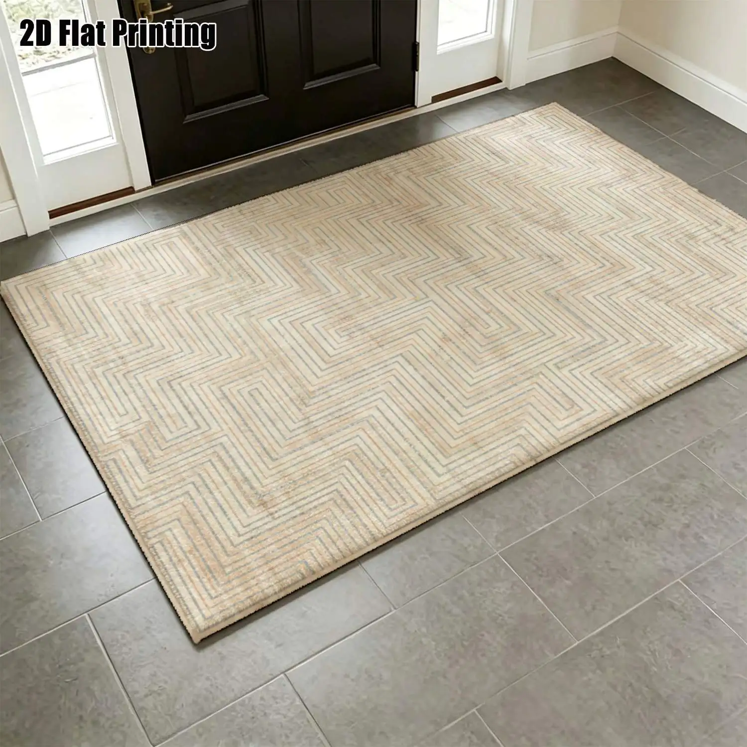 1Pc 2D Printed Beige Geometric Stripe Nordic/Modern Minimalist Retro Carpet: Machine Washable, Multi-Size, Home Decor for Living Room, Bedroom, Dining Room, Entrance, Study
