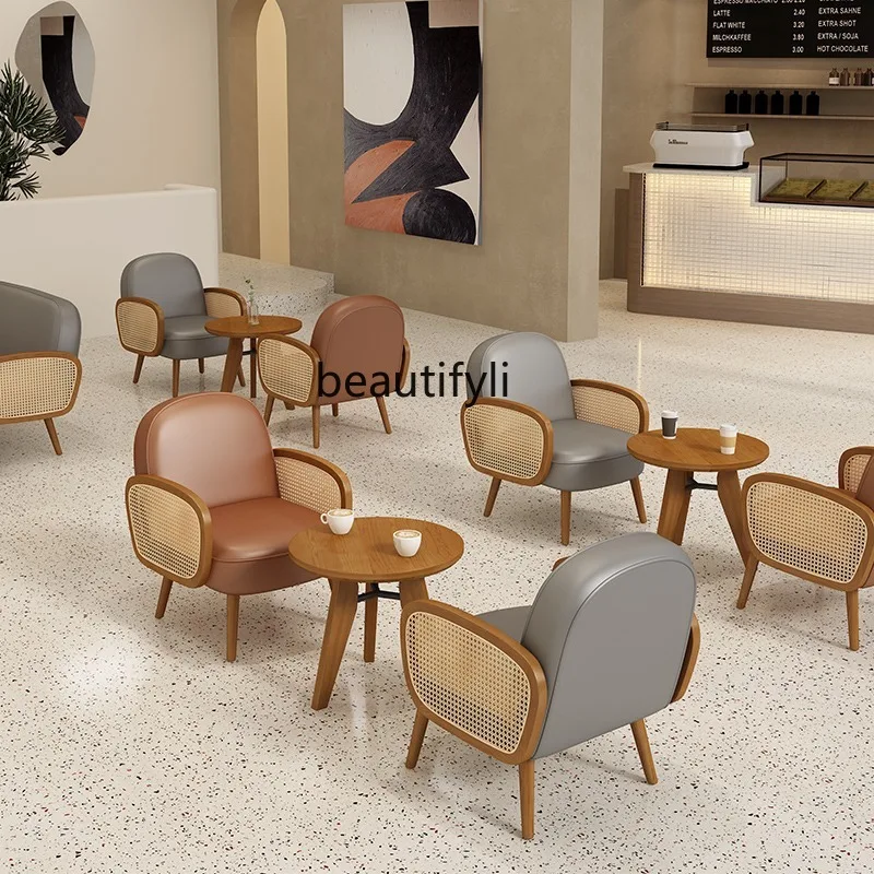 

Restaurant Rattan Table and Chair Set Commercial Simple Dining Shop Milk Tea Shop Coffee Shop Table and Chair