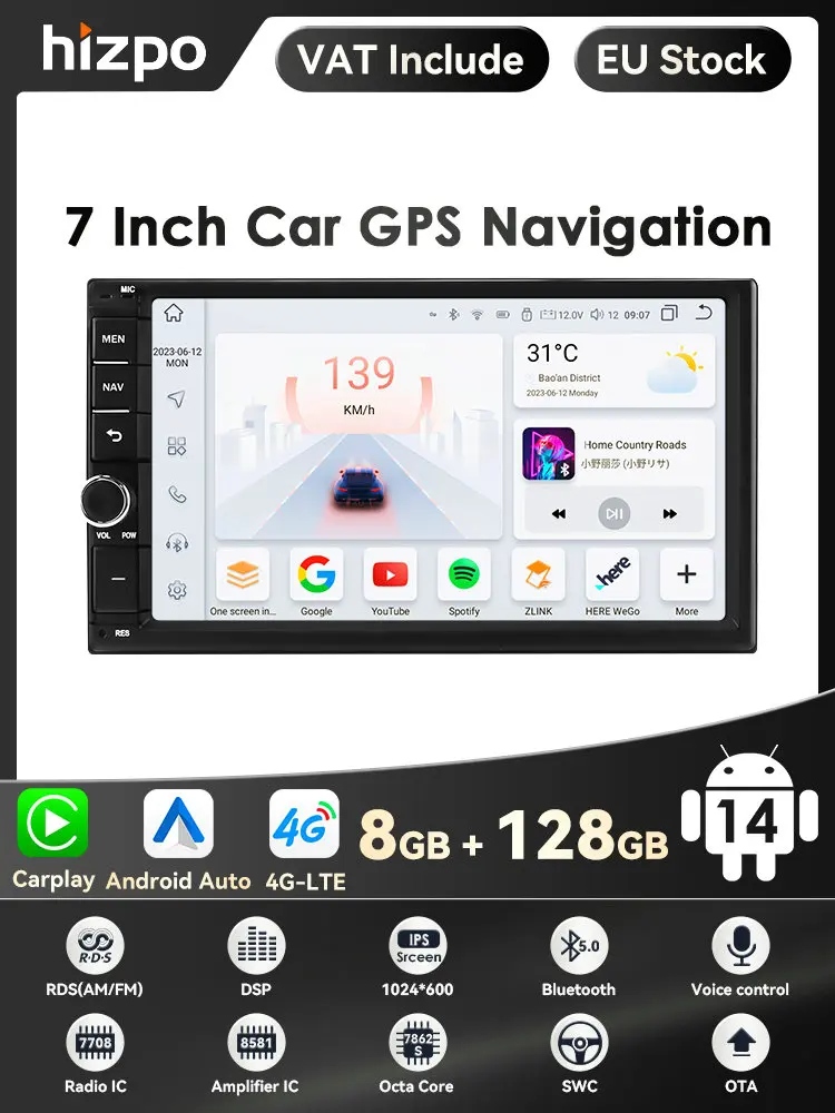 8G + 128G 7Inch Autoradio Carplay 2 Din Android Auto Autoradio Gps Voor Universele Stereo Multimedia Speler Navigatie Head Unit Rds - afbeelding 2