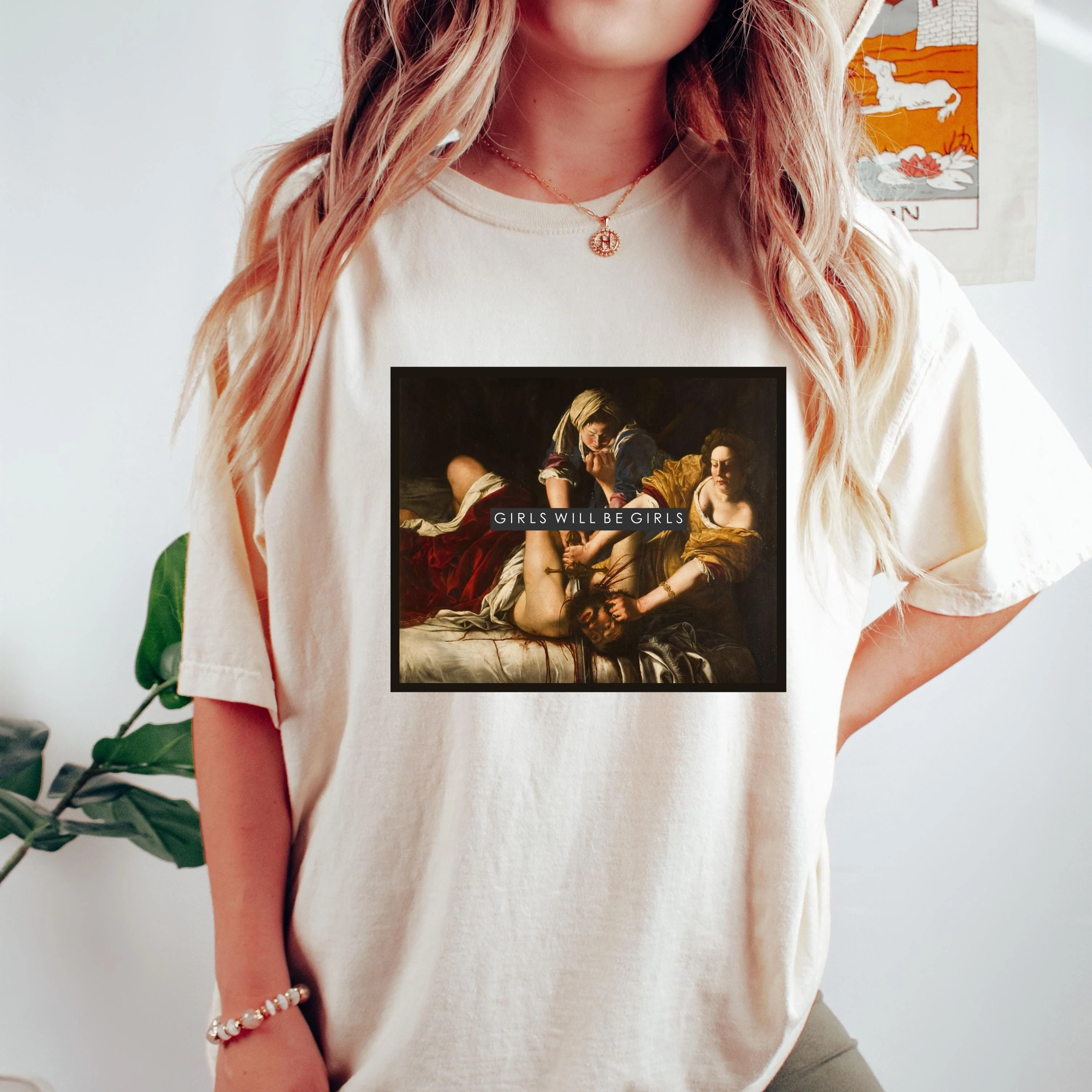 New Judith Beheading Holofernes Printing T Shirt Unisex Street Short Sleeve Tee Girls Will Be Girls Letter Pattern Men Women Top