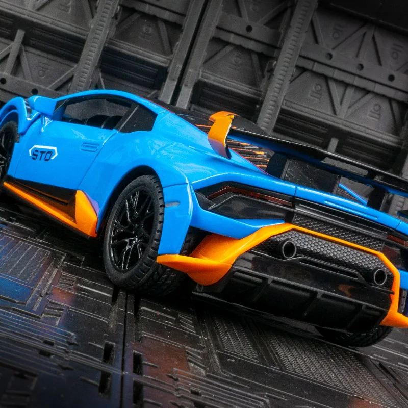 Supercar modelo de coche de aleación Lamborghini STO 1:24, juguete con comentarios de luz y sonido para niños, puertas y capó del motor, el maletero se puede abrir