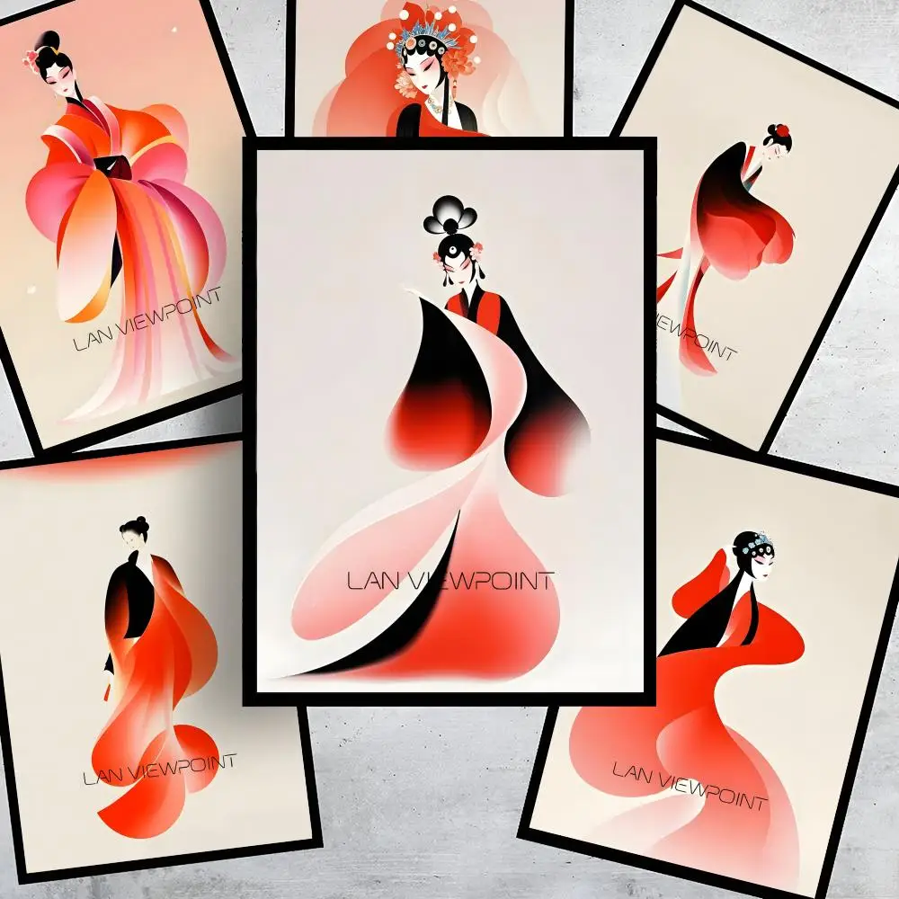 Chinese opera characters Poster Art Stickers Self-Adhesive Painting Modern Home Decor for Bedroom Living Room Wall Decals Gift