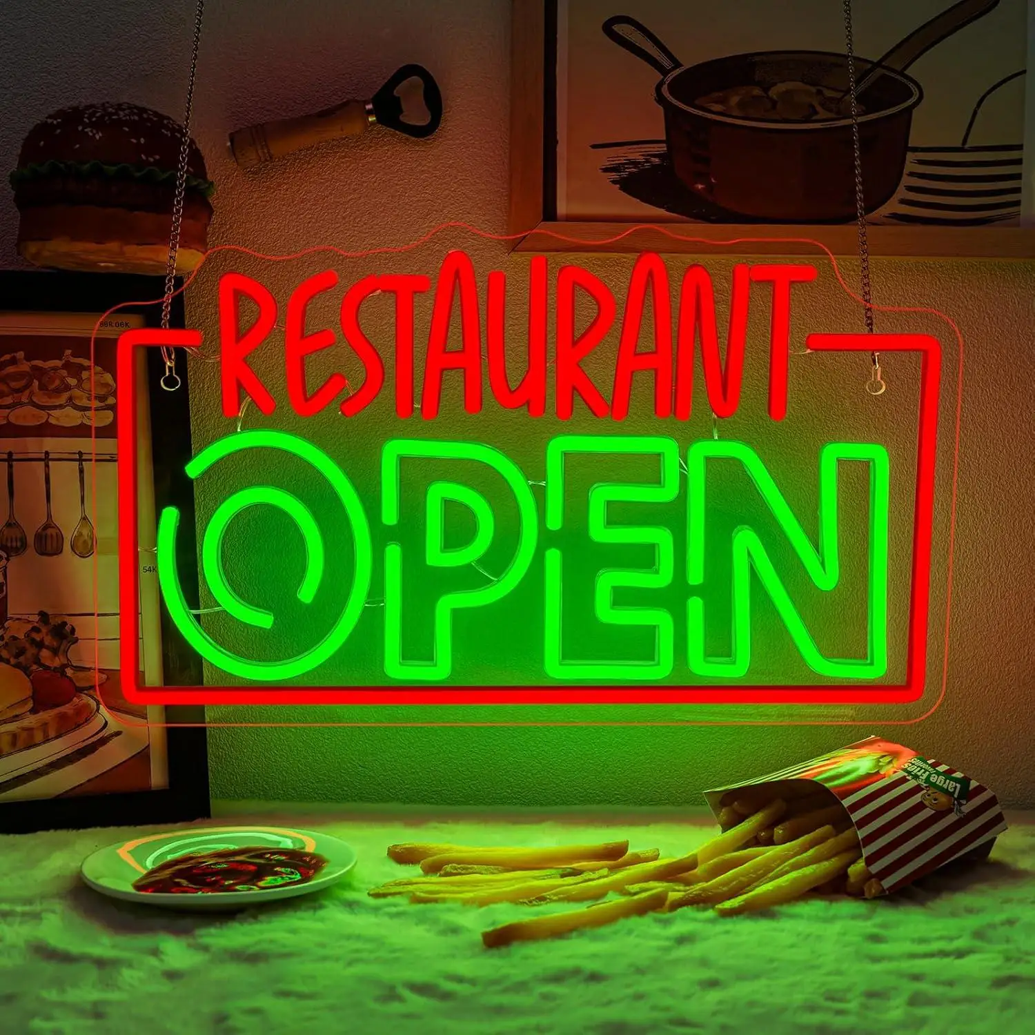

Restaurant Open Neon Sign USB Dimmable LED Light for Fast Food Snack Shop Kitchen Business Aesthetic Wall Decor Signboard Light