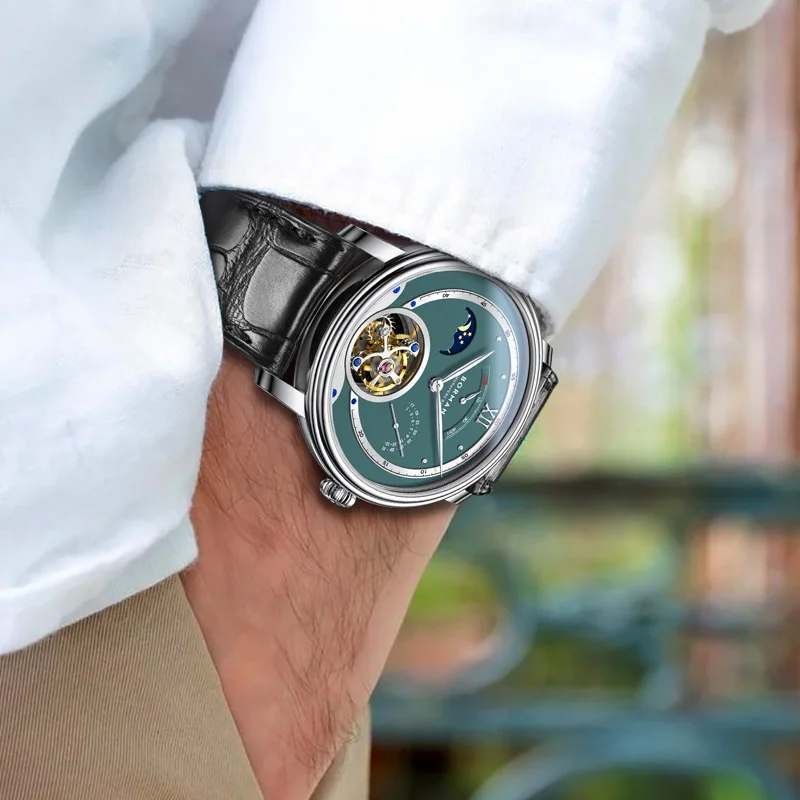 BORMAN Seagull ST8007 Movement WristWatch Luxury Men Mechanical Watches Man Moon Phase Calendar Clock Manual Wind Watches