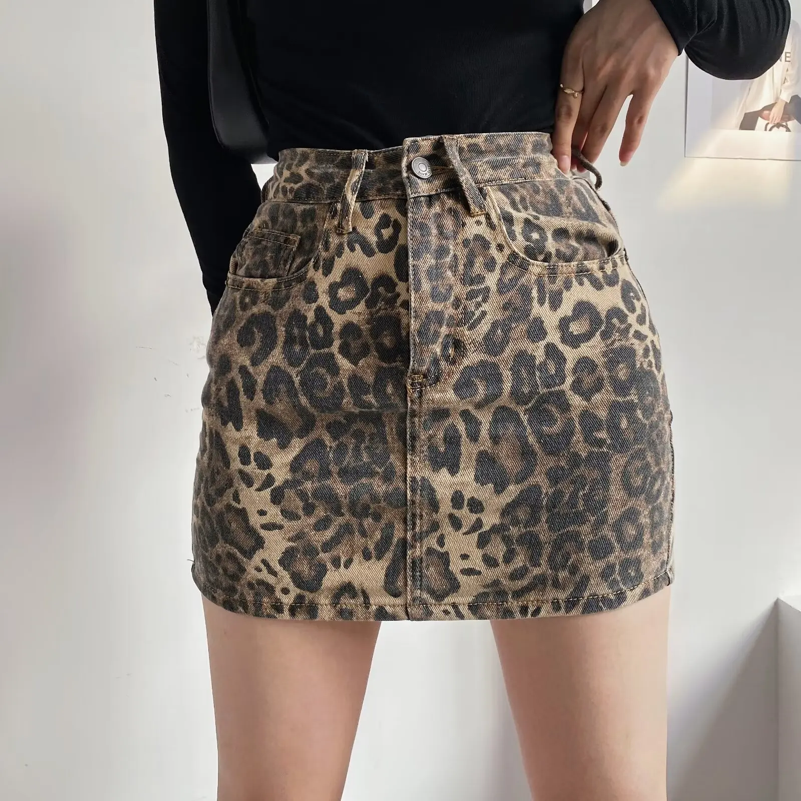 Harajuku fashion leopard print y2k jean shorts women Summer denim shorts women high waist leopard  shorts jeans mini bottoms