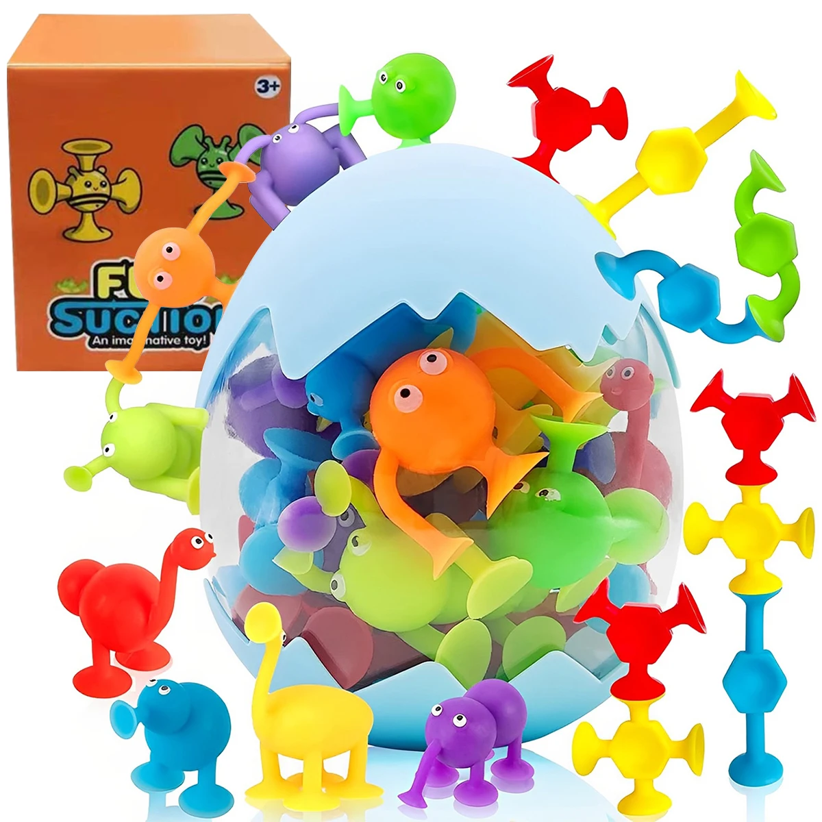 27Pcs Fun Suction Cup Toys with Eggshell Storage Box Silicone Bath Window Travel Toys Parent-child Interactive Game Kids Gifts