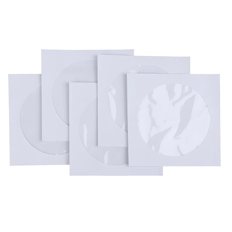 50PCS 12.5CM CD DVD Disc Paper Sleeves Envelopes Storage Clear Window Case Flap White Folded Paper Bag